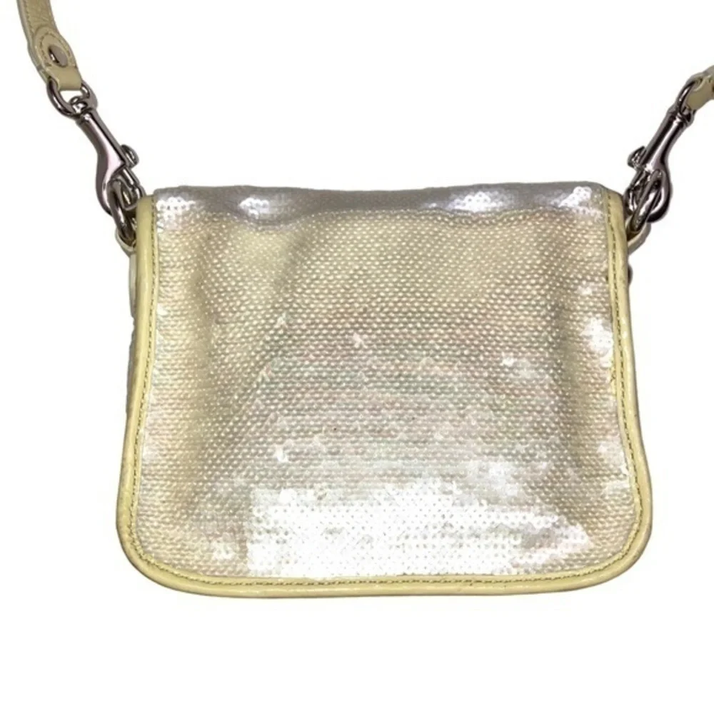 Coach 16315 Poppy Sequined Cream Opal Silver Crossbody flap bag